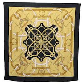 Hermès-HERMES Carre 90 Scarf Eperon dor Silk Black Yellow Auth my465-Black,Yellow