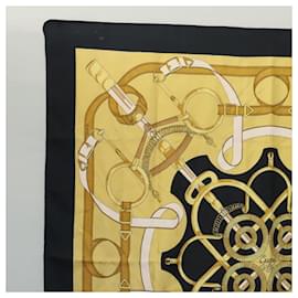 Hermès-HERMES Carre 90 Scarf Eperon dor Silk Black Yellow Auth my465-Black,Yellow