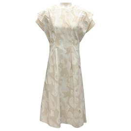Autre Marque-Deveaux New York Beige Abstract Print Cotton Midi Dress-Beige