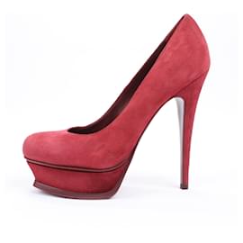 Saint Laurent-Saint Laurent Paris Burgundy Suede Palais 105 Platform Pumps Size 37.5 EU-Dark red