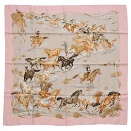 Hermès-Hermès Carré 90 "Les Mustangs" 100% Silk Scarf in Pink-Pink