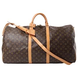 Louis Vuitton-Louis Vuitton Monogram Canvas Keepall Bandoulière 60 Travel Bag M41412-Brown