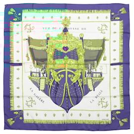 Hermès-Hermès Carré 90 "VUE DU CARROSSE DE LA GALERE LA REALE" 100% Silk Scarf in Navy Blue-Blue