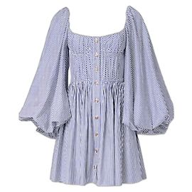 Carolina Herrera Robe Mini Bustier à Manches Bouffantes Rayée Bleue Bleu