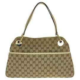 Gucci-Gucci GG Canvas Leather Tote Bag-Brown,Beige