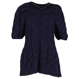 Simone Rocha Chunky Cable Knit Short-Sleeve Sculpted Sweater In Navy Alpaca Wool Blue Navy blue