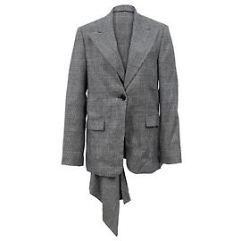 Proenza Schouler Asymmetric Draped Plaid Blazer in Grey Wool Grey