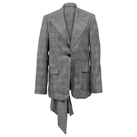 Proenza Schouler-Proenza Schouler Asymmetric Draped Plaid Blazer in Grey Wool-Grey