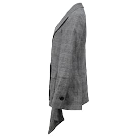 Proenza Schouler-Proenza Schouler Asymmetric Draped Plaid Blazer in Grey Wool-Grey