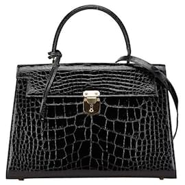 Fendi-Sac à main 2WAY en cuir de crocodile Fendi-Noir