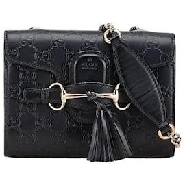 Gucci-Gucci Emily Leather Chain Shoulder Bag-Black