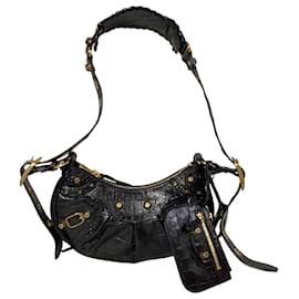 Balenciaga-Balenciaga Le Cagole XS Shoulder Bag in Black Embossed Leather-Black