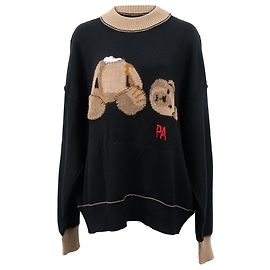 Palm Angels Bear Intrasia Pullover aus schwarzer Schurwolle Schwarz