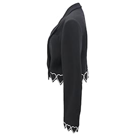 Mach & Mach-Mach & Mach Heart-Shaped Crystal-Trim Cropped Blazer in Black Wool-Black