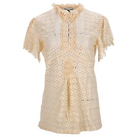Paco Rabanne Ivory Spitzenoberteil mit kurzen Ärmeln Braun Beige