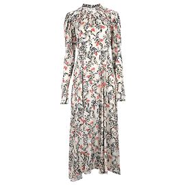 Paco Rabanne Langes Kleid mit elfenbeinfarbenem Blumenmuster Braun Beige
