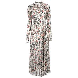 Paco Rabanne Langes Kleid mit elfenbeinfarbenem Blumenmuster Braun Beige