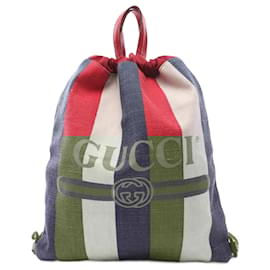 Gucci-Gucci Canvas Leather Drawstring Backpack 473872-Red