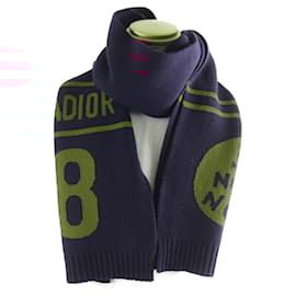 Christian Dior-Dior Wool Cashmere J'ADIOR 8 Logo Knit Scarf-Blue