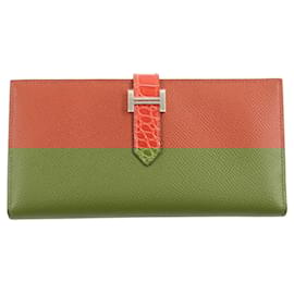 Hermès-HERMES Crocodile Leather Wallet-Red