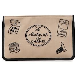 Chanel-Chanel Beige Satin Cosmetic Pouch-Brown,Beige