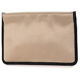 Chanel-Chanel Beige Satin Cosmetic Pouch-Brown,Beige