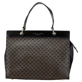 Céline-Celine Macadam Handbag Black Brown PVC Leather-Black