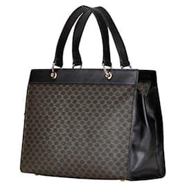 Céline-Celine Macadam Handbag Black Brown PVC Leather-Black