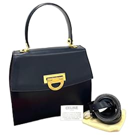 Céline-Celine Vintage Leather 2way Handbag Shoulder Bag-Blue