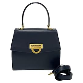Céline-Celine Vintage Leather 2way Handbag Shoulder Bag-Blue
