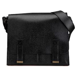 Yves Saint Laurent-Yves Saint Laurent Leather Messenger Bag-Black
