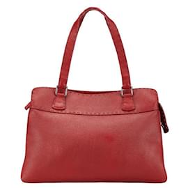 Fendi-Sac à main en cuir Fendi Selleria Stitch rouge-Rouge