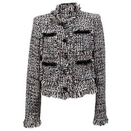 Self portrait Self-Portrait Black Fringed Boucle Jacket in Black Polyester Black