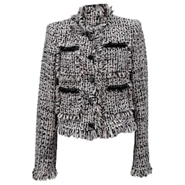 Self portrait-Self-Portrait Black Fringed Boucle Jacket in Black Polyester-Black