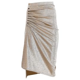 Paco Rabanne Goldene, mittellange Drapé-Rock mit Druckschlitz Silber Metallisch