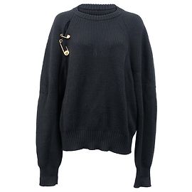 Pull Oversized à Épingle de Sécurité Versace en Laine Noire Noir