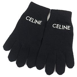 Céline Strickhandschuhe mit Celine-Logo bestickt aus Wolle L Schwarz