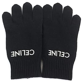 Céline-Celine Wool Logo Embroidered Knitted Gloves L-Black