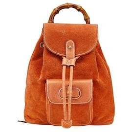 Gucci-Gucci Suede Leather Bamboo Backpack-Orange
