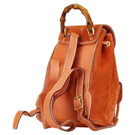Gucci-Gucci Suede Leather Bamboo Backpack-Orange