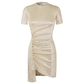 Paco Rabanne-Gold Drapé pression mini dress in jersey-Silvery,Metallic