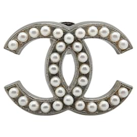 Chanel-Chanel Coco Mark Pearl Brooch Silver Metal-Silvery,Metallic
