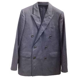 Céline Celine Double Breasted Pinstripe Blazer in Navy Blue Wool Blue Navy blue