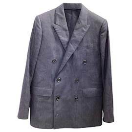 Céline-Celine Double Breasted Pinstripe Blazer in Navy Blue Wool-Blue,Navy blue