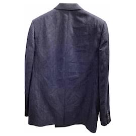 Céline-Celine Double Breasted Pinstripe Blazer in Navy Blue Wool-Blue,Navy blue