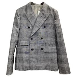 Kenzo-Kenzo Checked Double-Breasted Blazer in Grey Polyester-Grey