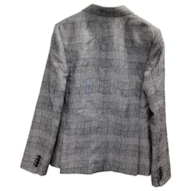 Kenzo-Kenzo Checked Double-Breasted Blazer in Grey Polyester-Grey