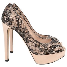 Pompes à bout ouvert en dentelle Dior en polyester nude et noir Marron Chair