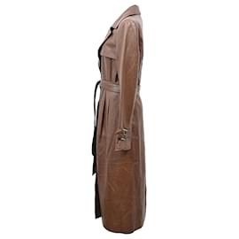 Herve Leger- Herve Leger Belted Single-Breasted Trench Coat in Brown Leather-Brown,Red