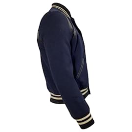 Saint Laurent-Saint Laurent Teddy Bomber Jacket in Navy Wool-Blue,Navy blue